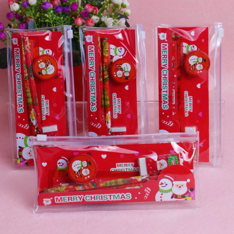 5Pcs/Pack Cute Christmas Stationery Set Pencil Case Sharpener Stationery Student School Office Supplies School Gir Boy