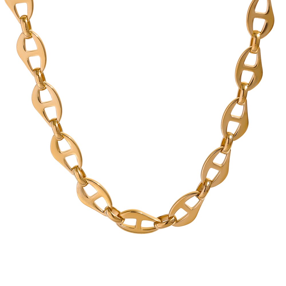 Yhpup 316l colar de corrente de aço inoxidável para as mulheres statement metal textura colar de colar grosso à prova dwaterproof água jóias presente: 1141 Necklace Gold