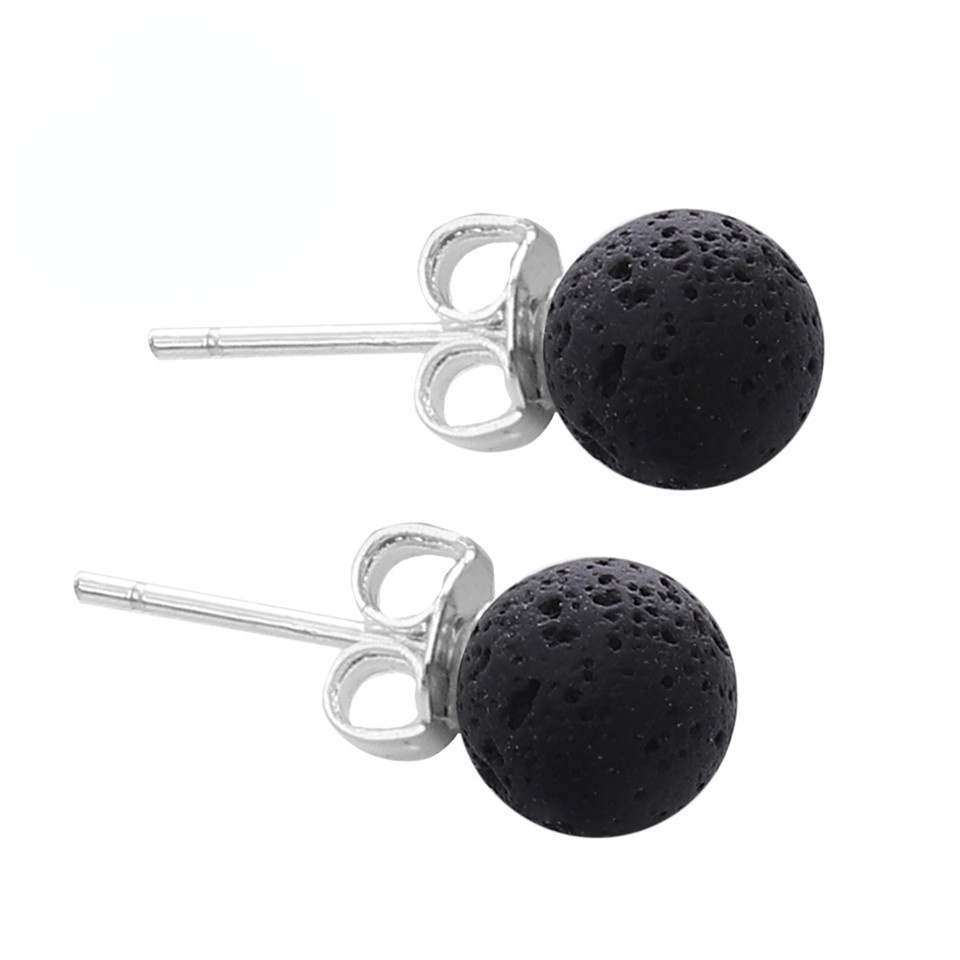 Natuursteen Stud Oorbellen Voor Vrouwen Vulkanische Steen Puur Zilver Zwart Piercing Серьги Дешево За 1 Грн Essentiële Olie Sieraden: 10mmblack