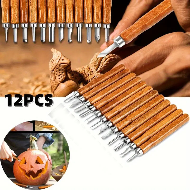 12 Teile/satz Holz Carving Meißel Messer Werkzeuge Holzbearbeitung Stichel einstellen Kohlenstoff Stahl Holz Carving Werkzeuge Gravur Messer Bausatz Hand Werkzeuge