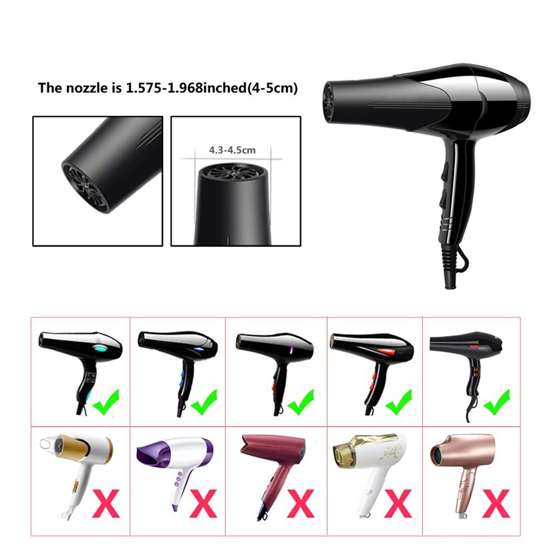 Difusor de secador de pelo plegable Universal, accesorio de viaje portátil, plegable que se adapta a la mayoría de los secadores de pelo, negro