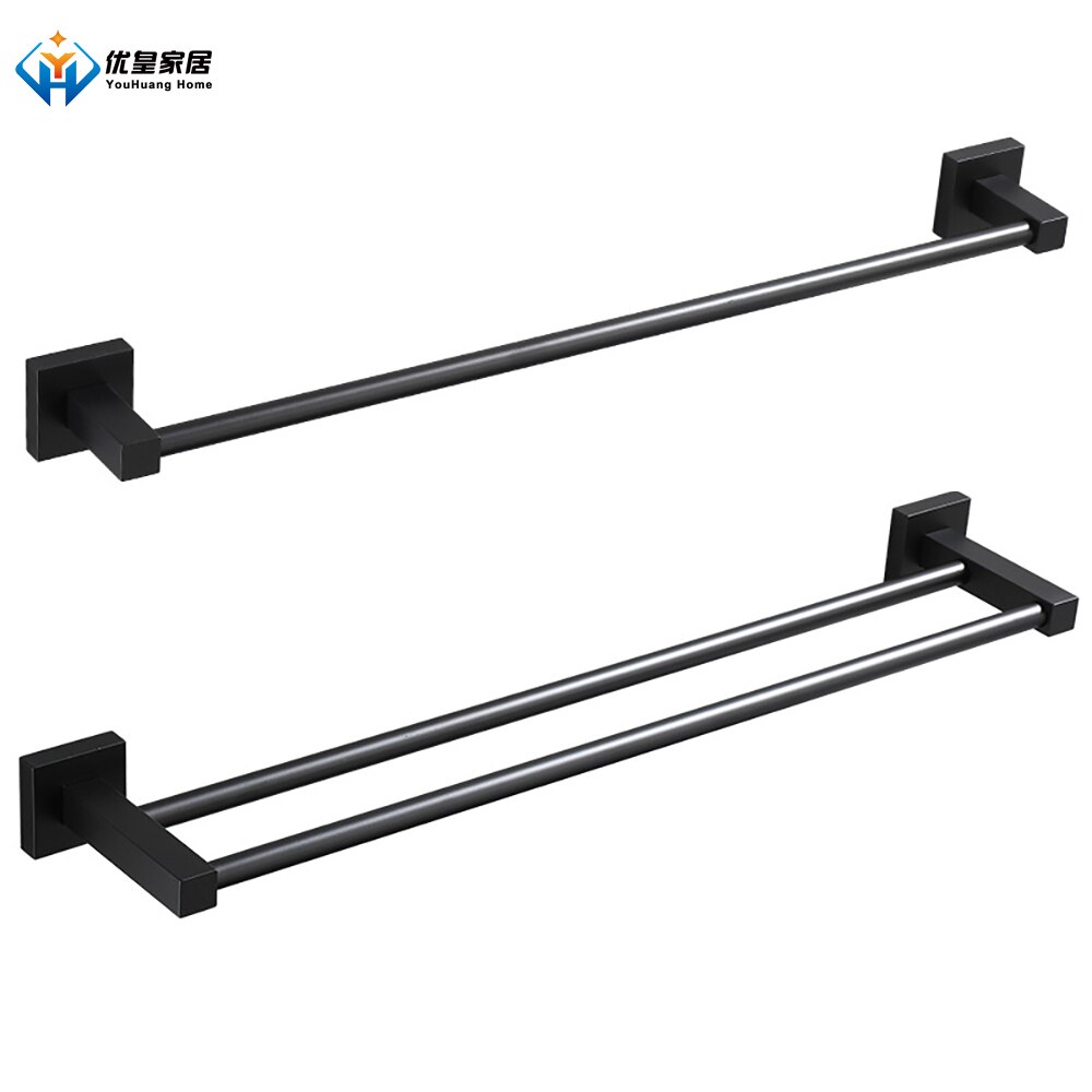 Matte Black Dubbele Single Layer Handdoek Bars Badkamer Handdoek Hanger Ruimte Aluminium Badkamer Accessoires 40-50Cm Handdoekenrek