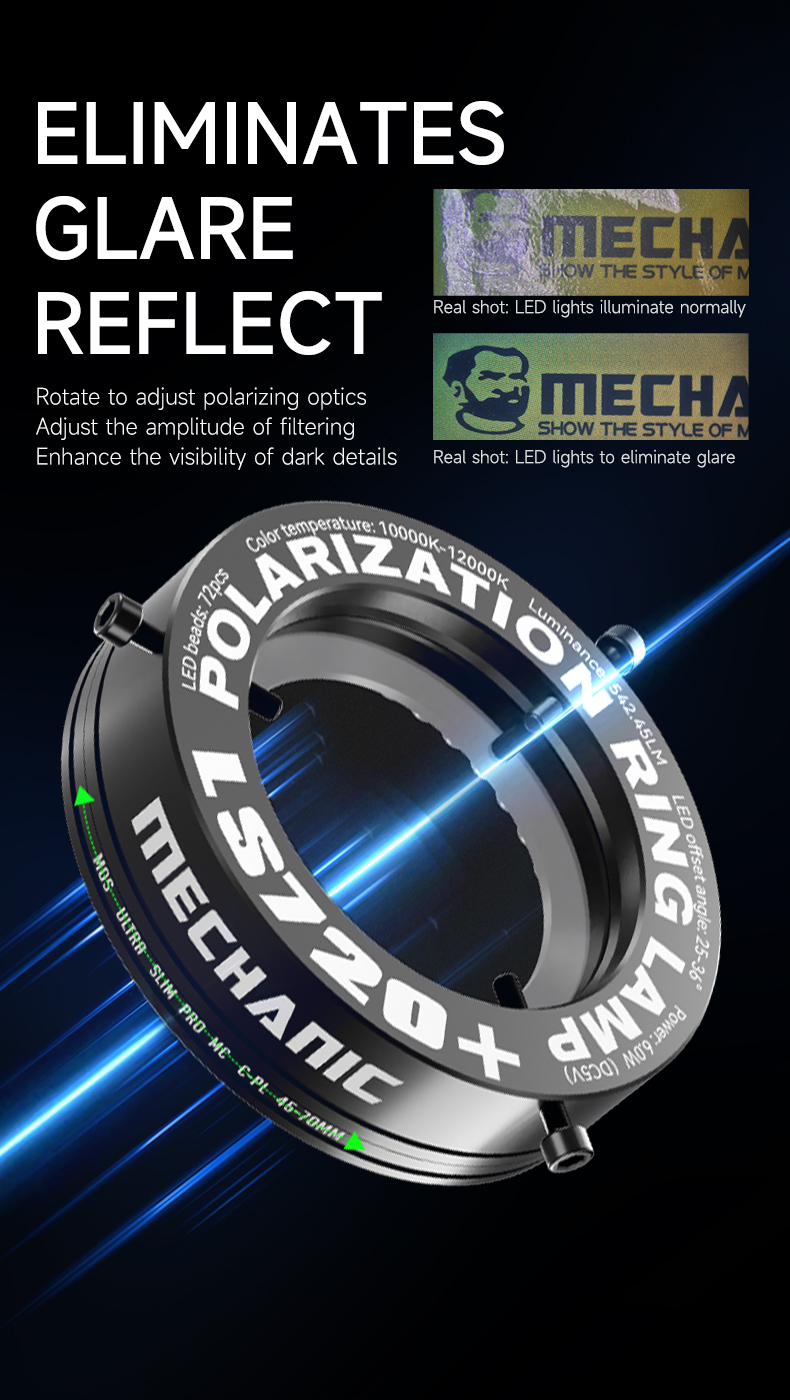 Fuente de luz de anillo polarizado para microscopio mecánico LS720 +, 72 Uds., cuentas de lámpara grandes de alto brillo para eliminar brillo y reflejo