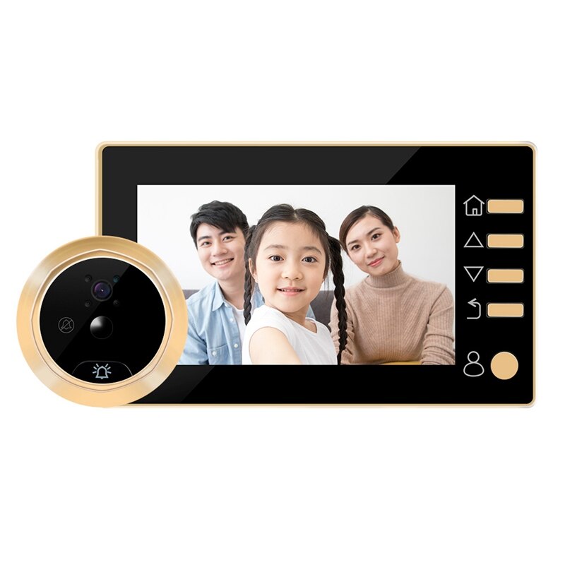 4.3 tommer hd digital dørkighulskamera smart foto video doorviewer pir bevægelsesdetektor vidvinkel genopladelig musik dørklokke: Guld
