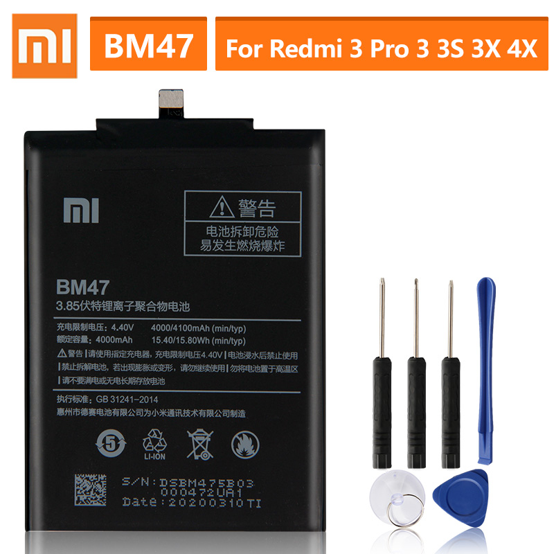 Originele Batterij BM47 Voor Xiaomi Redmi 3 3S 3X 4X Redmi3 Pro Redmi Opmerking 4 4X Pro BN41 Xiaomi 9 M9 Mi9 BM3L Mi5s Mi 5S BM36: BM47-Redmi3-3S-3X-4X
