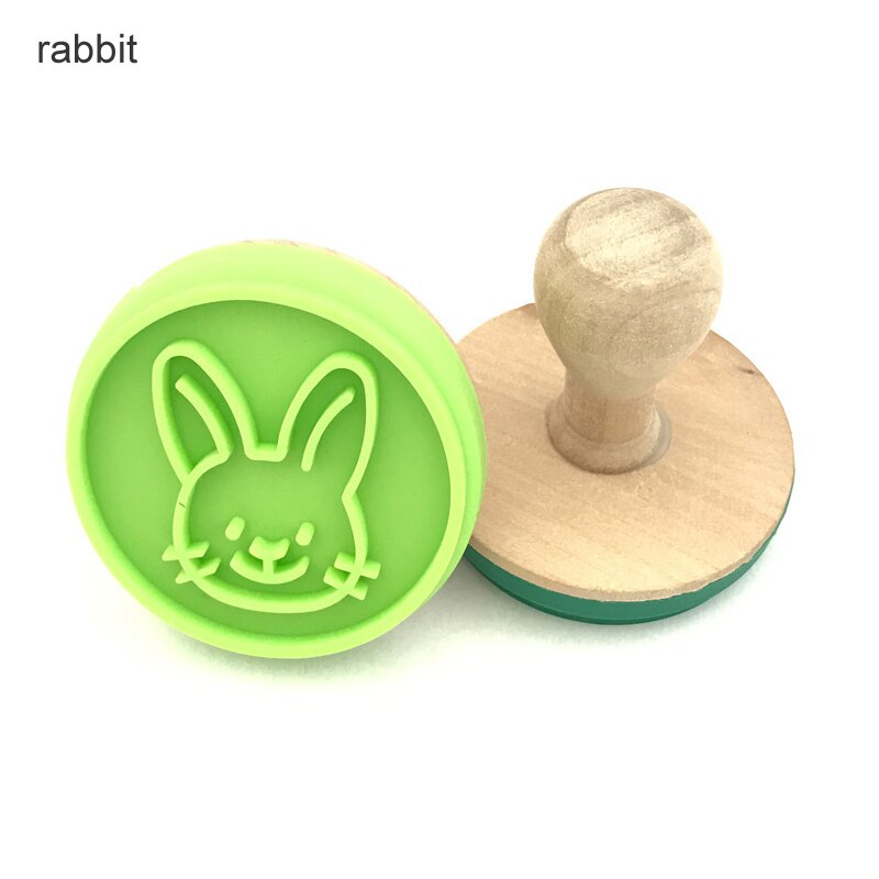 Houten Handvat Cutter Gemaakt Prints Mallen DIY Gebak Cake Cookie Seal Mallen Siliconen Cookie Stamp Bakvormen Keuken Eetkamer Bar: rabbit