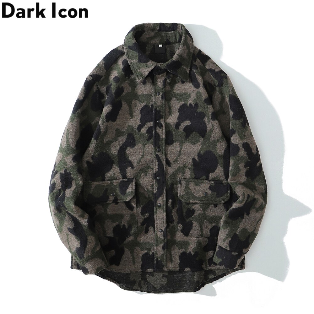 Mørkt ikon camouflage skjorte jakke mænd kvinder turn-down krave vintage herre jakke streetwear tøj