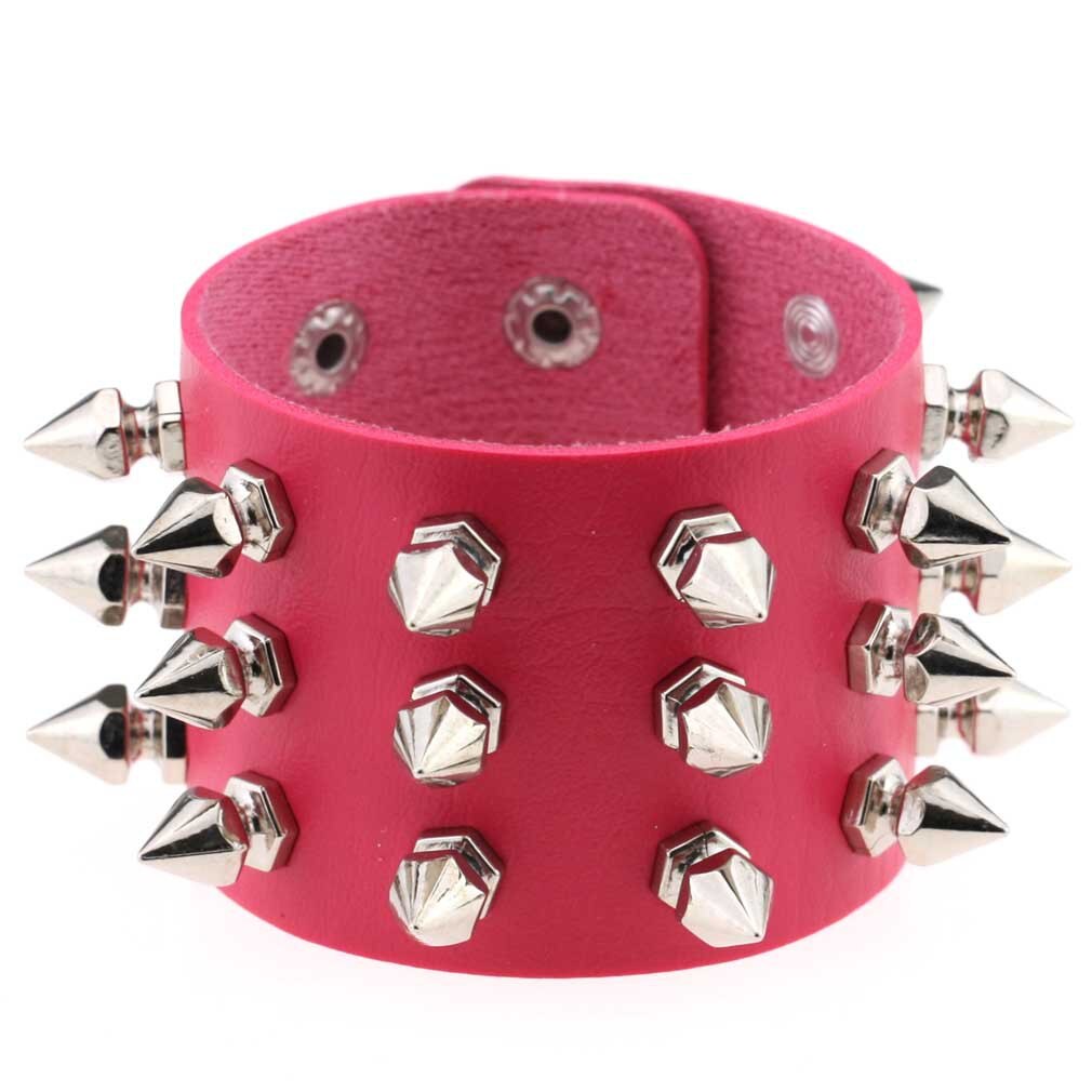 Boho Emo Spike bransoletka sztuczna skóra Punk bransoletki dla kobiet mężczyzn biżuteria Goth dziewczyna chłopiec mankiet Bangle Studded Halloween nadgarstek: P136 Rose