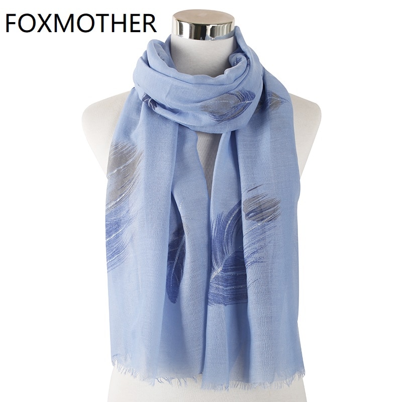 FOXMOTHER Mode Bufandas Invierno Mujer Blauw Witte Veer Sjaal Wraps Dames Sjaals foulard femme