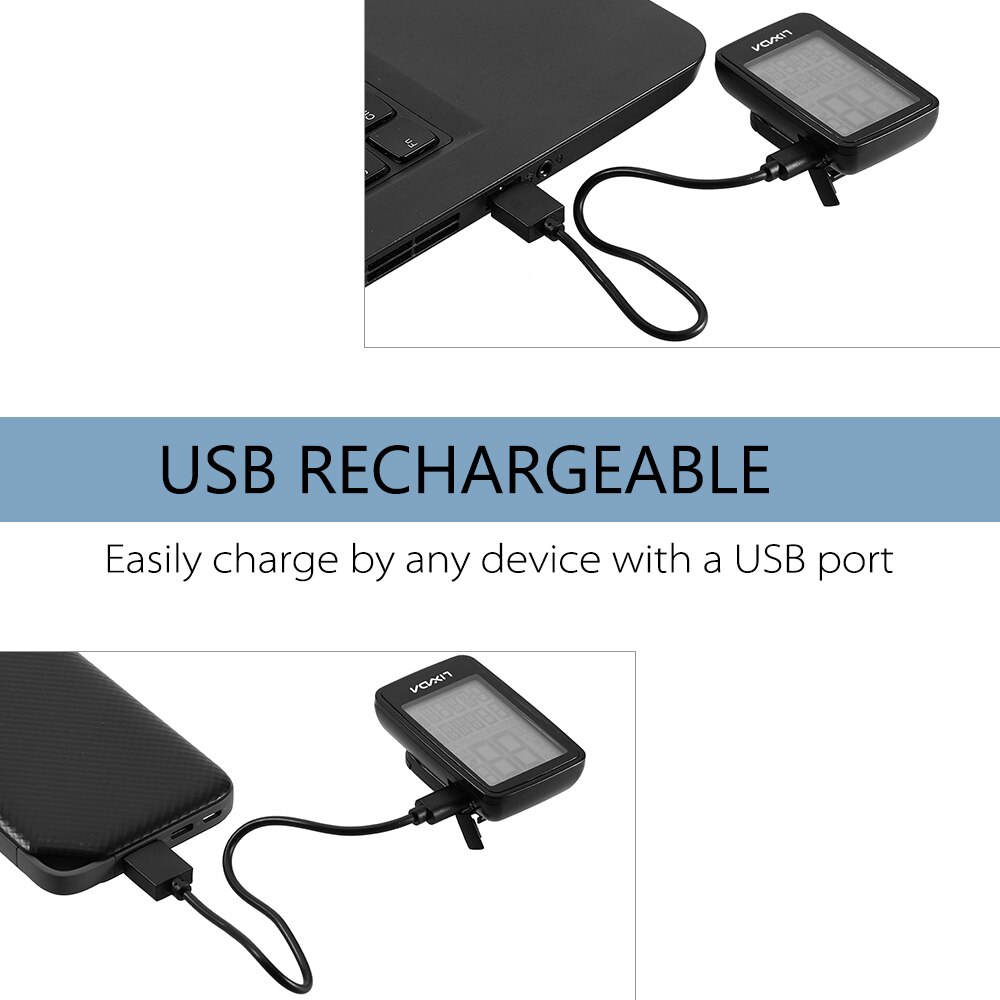 Lixada Compact Bicycle Computer USB Rechargeable Wireless Bike Cycling Computer with Bicycle Speedometer Odometer Bike Stopwatch