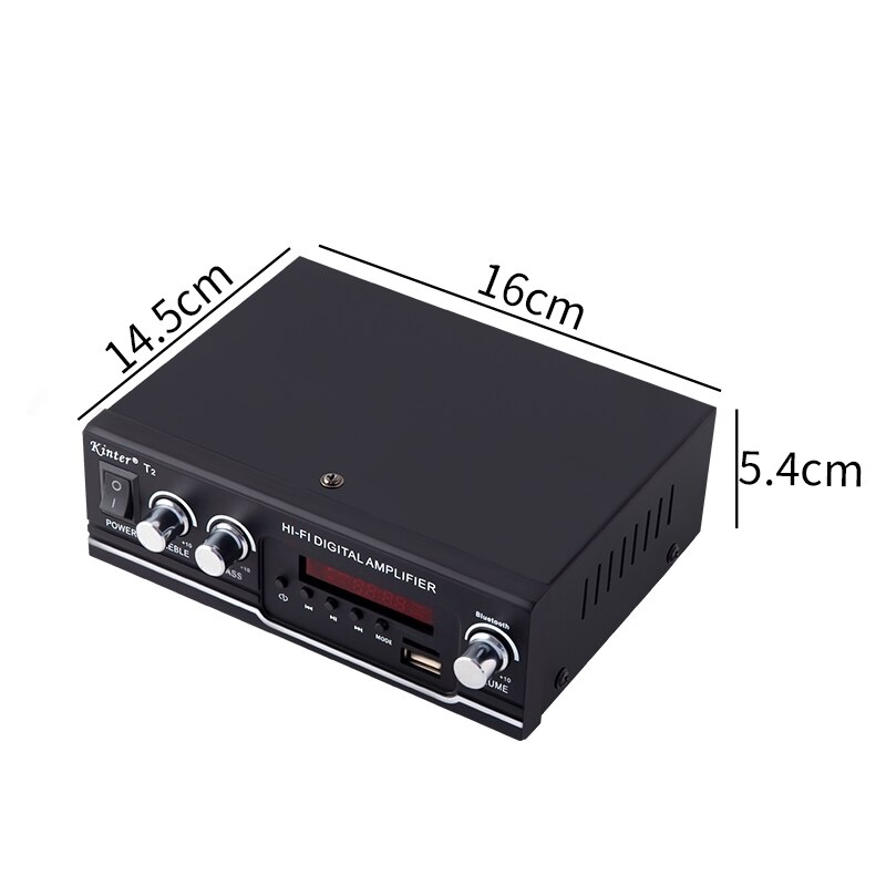 Kinter T2 Hifi voiture amplificateur Audio 2.0CH 20W son stéréo pour bluetooth USB TF entrée FM alimentation radio AC220V DC 12V noir