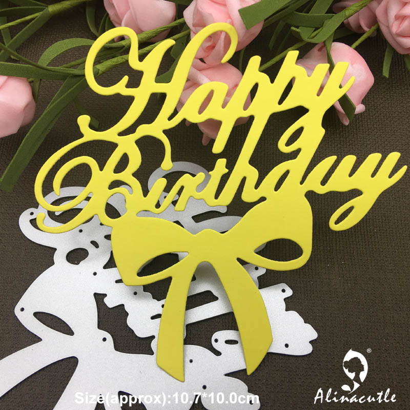 Metalen snijmallen, happy birthday strik, taarttopper, scrapbooking, papierkunst, album, kaart, ponsmes, kunstsnijder
