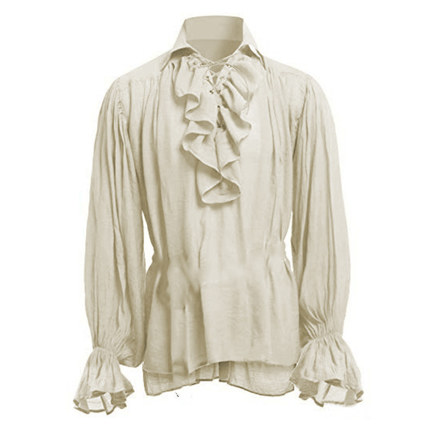 Disfraces medievales vikingos de Halloween, camisas informales de otoño, Cosplay Steampunk, camisa de manga larga con volantes, blusa gótica, Tops: XXL / Beige