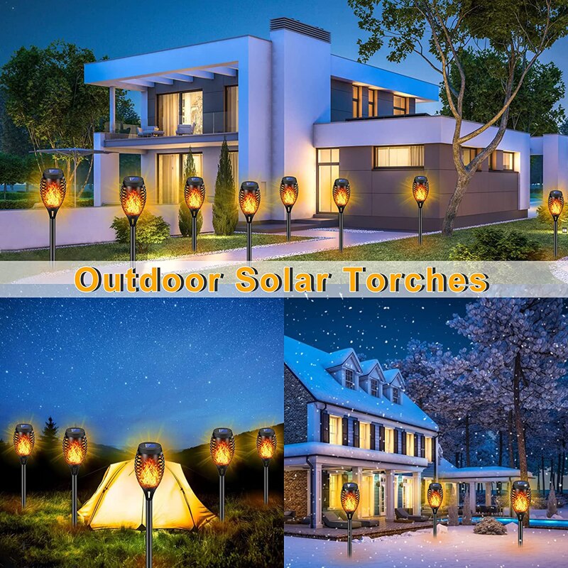 Solar Powered LED Torch Flickering Light 12/33LED Garden Decoration Lawn Lights Waterproof Yellow Blue Purple Lights