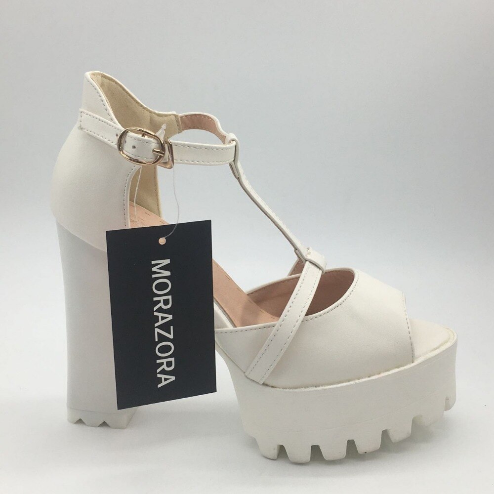 Morazora peep toe sommarskor stor storlek 32-43 högklackat skor platå dam sandaler täcka klackfest