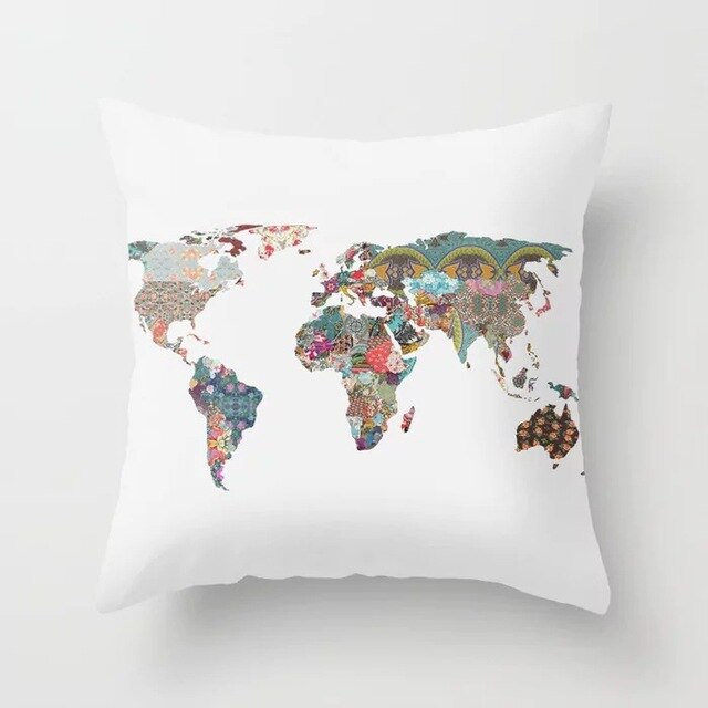 Maailmankartta tyynynpäällinen koristelu 45 x 45cm polyesterikoriste tyynynpäällinen vaaleanpunainen tyynynpäällinen kotikoulu makuuhuoneen sisustus.: H09