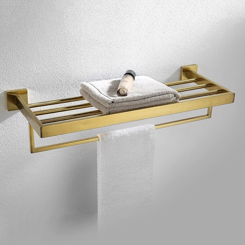 Brushed Gold Bathroom Hardware Set Towel Rack Toilet Paper Holder Towel Bar Rail Hook Soap Dish Toilet Brush Bath Accessories