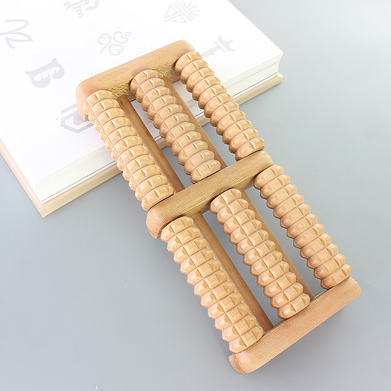Holz Fuß Massage Walze Big Fünf-row Holz Fuß Massager Stimuliert Akupunkturpunkt Füße Plantarfasziitis Roller Reflexzonenmassage