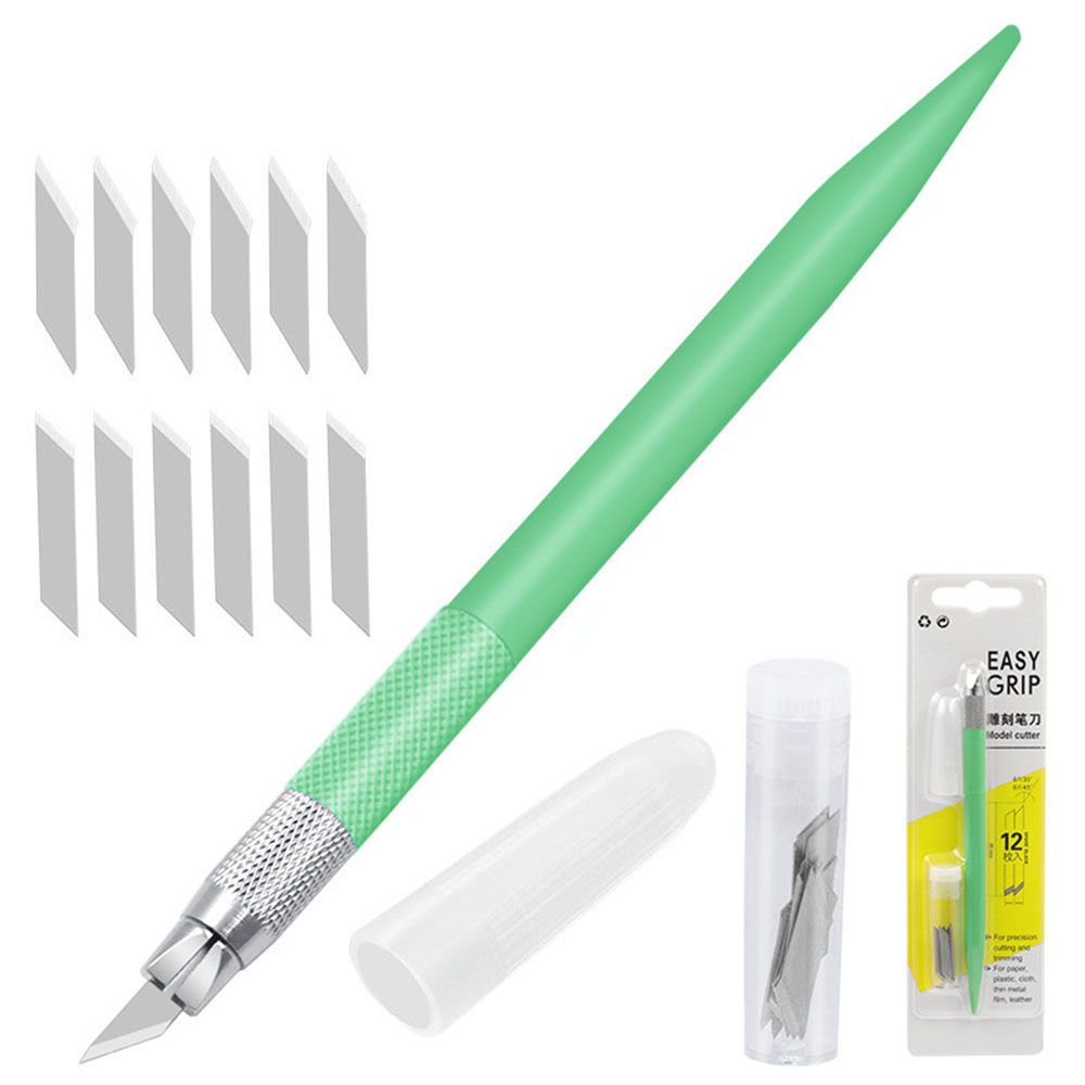Blade Metal Handle Scalpel Knife Wood Paper Cutter Craft Pen Engraving Cutting Supplies DIY Stationery Utility Knife: green