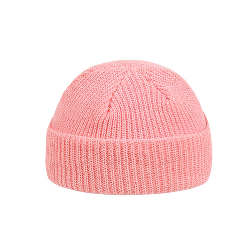 Hoeden zonder rand, hiphopmuts, muts met schedel, gebreide straatmuts, dames, heren, unisex, casual, effen, pompoen, draagbare meloenmuts: Roze