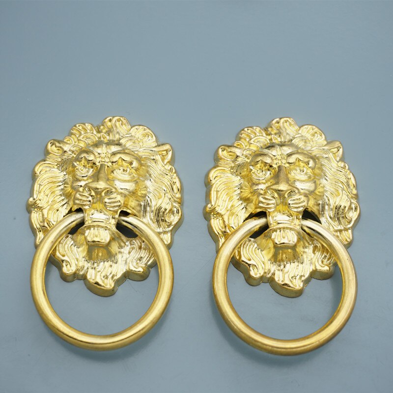 Pull Ring Deurklopper Animal Hoofd Massief Hout Gouden Leeuw Hoofd Houten Deur Handvat Pull Ring Push-Pull Antieke ouderwetse Hand