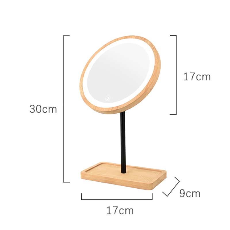 Houten bureau led make-upspiegel 360 graden draaibaar usb-oplaadbaar intelligent verstelbaar licht touchscreen schoonheidsspiegel