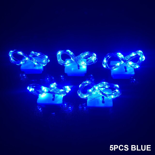 Guirlande lumineuse LED clignotante intelligente, 5 pièces, décoration pour noël, mariage, fête, Restaurant, lumières rapides et lentes, avec 3 piles boutons: 5pcs BLUE