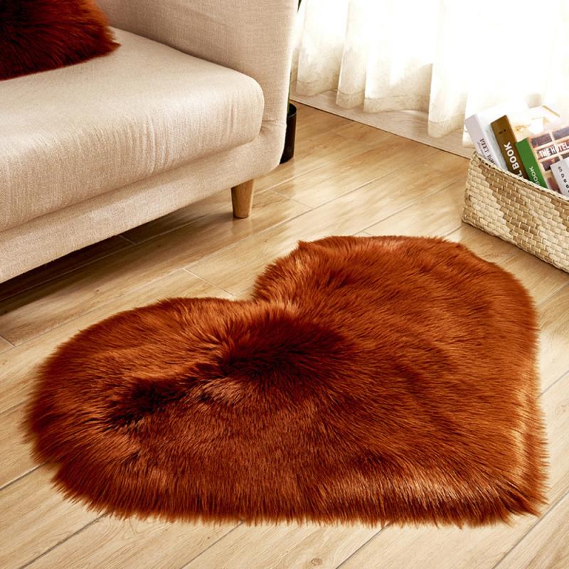 Multifunction Kitchen Bathroom Bedroom Living Room Fluffy Artificial Wool Sheepskin Hairy Love Heart Rugs Household Accessories: Brown