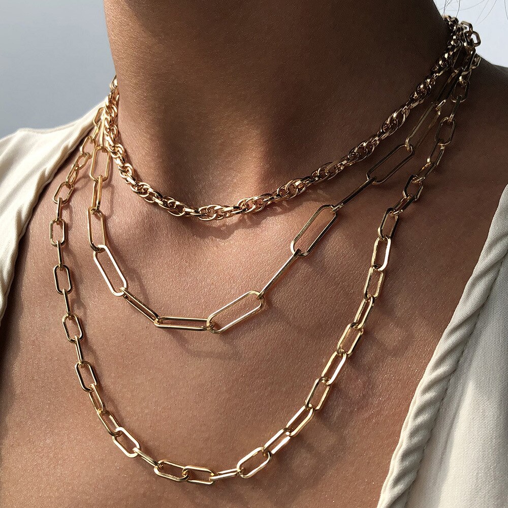 WG 17 Style Retro Multilayer Chain Element Clavicle Chain Choker Necklace Personality Thick Statement Necklace Pendnats