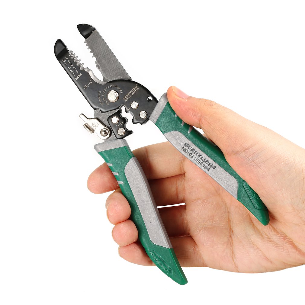 BERRYLION 2 in 1 Wire Cable Scissor Cutter Wire Stripper Wire Cutting Pressing Stripping Pliers Electrician Hand Tools