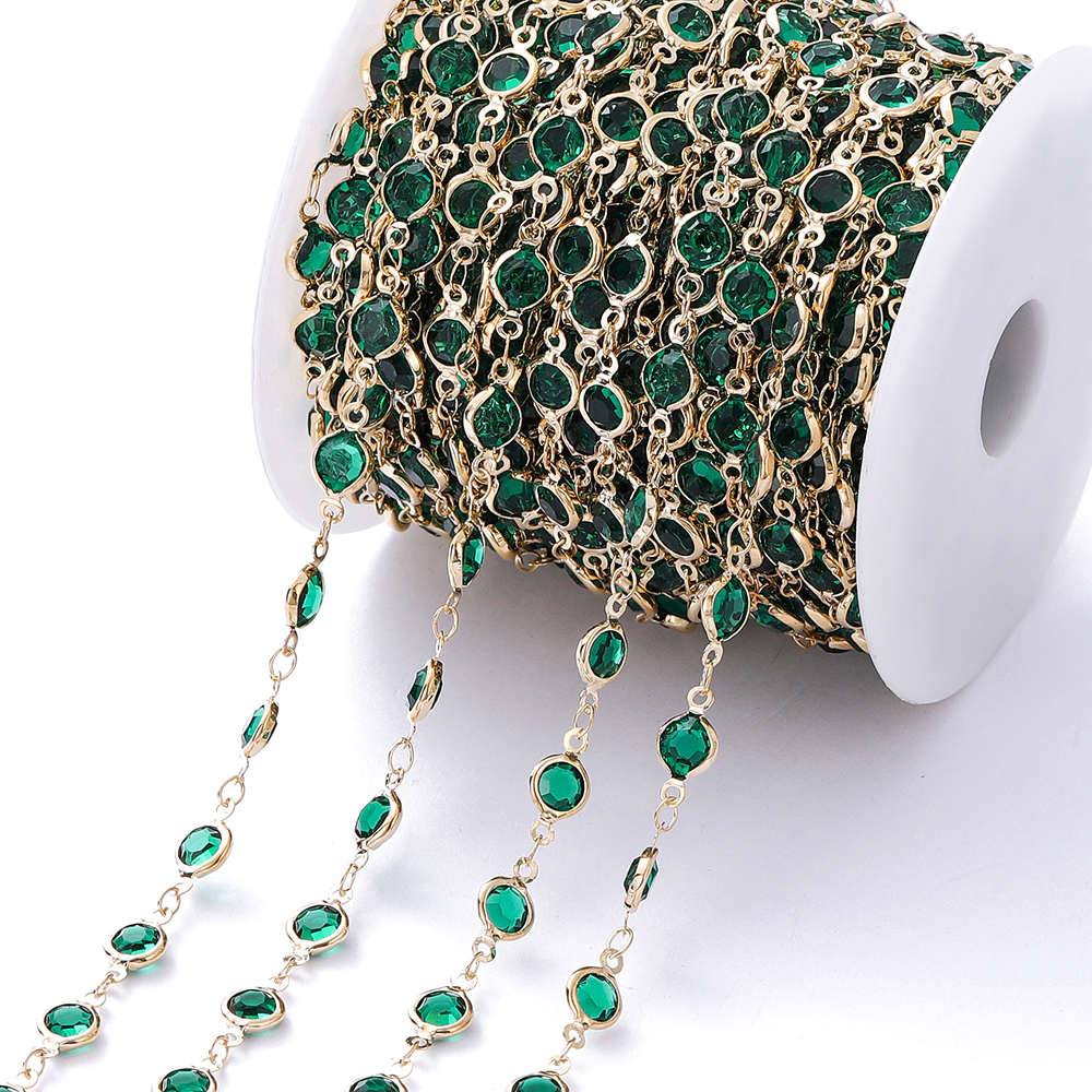 1 metro/rollo de cuentas de cristal coloridas de 6mm, cadena con cuentas de cristal, collar de oro KC, accesorios de cadena para manualidades para hacer joyería DIY: Transparente