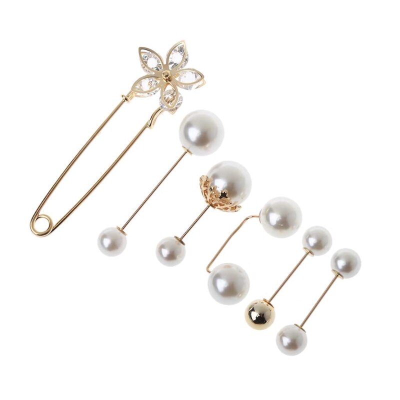 Trui Shawl Clip Dubbele Faux Pearl Broches Shirt Pin Knoppen Parel Crystal Taille Broek Extender Veiligheidsspelden Voor Vrouwen: A