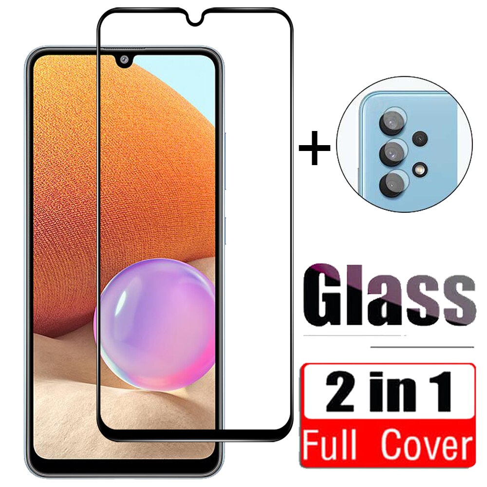 2in1 Gehard Glas Voor Samsung Galaxy A32 4G Volledige Cover Screen Protector Voor Samsung A32 Een 32 A32 Camera lens Beschermende Film