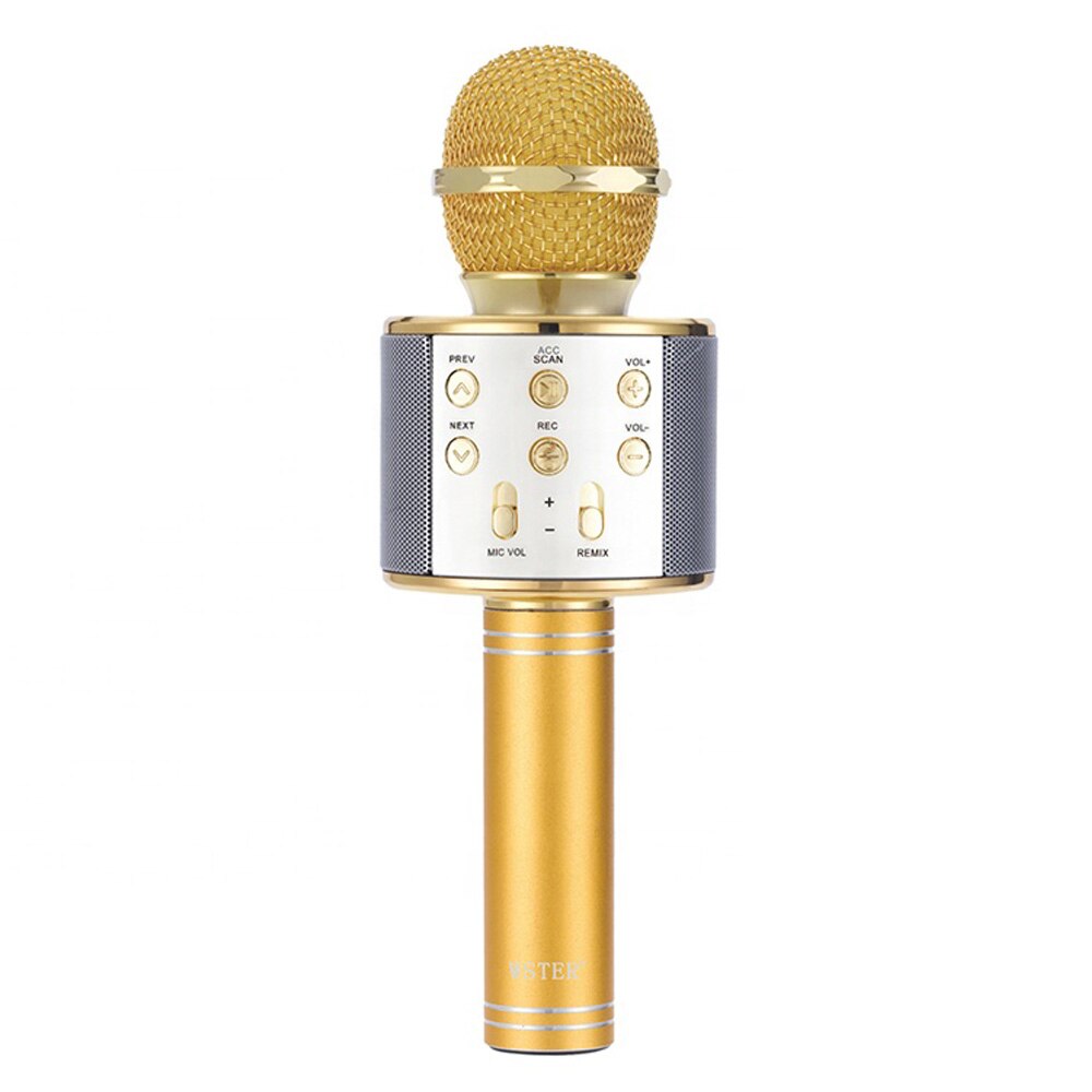 4 in 1 bluetooth microphone wireless condenser microphone karaoke mic magic sound mikrofon studio recording: gold