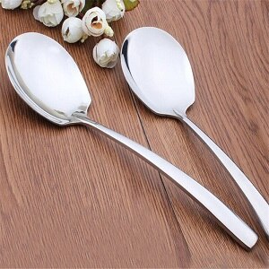 1Pc Thicken Dinner Dish Soup Rice Western Restaurant Bar Cafe Public Spoon Large Stainless Steel Round Head Buffet Serving Spoon: Default Title