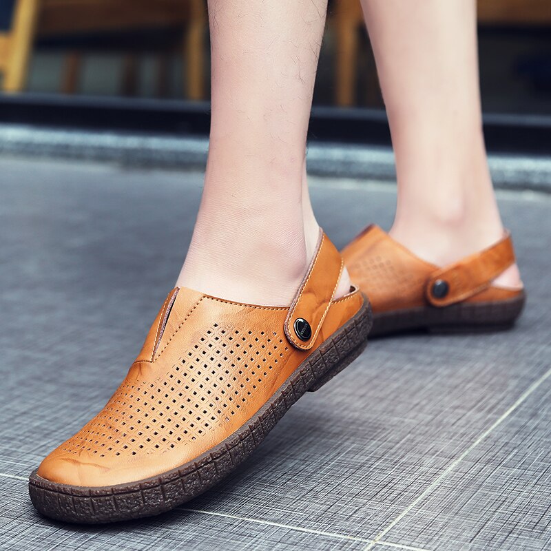 Mænd udendørs casual sandaler håndlavede herre sko sommer strand lejligheder mandlige læder sandal top skridsikre hjemmesko