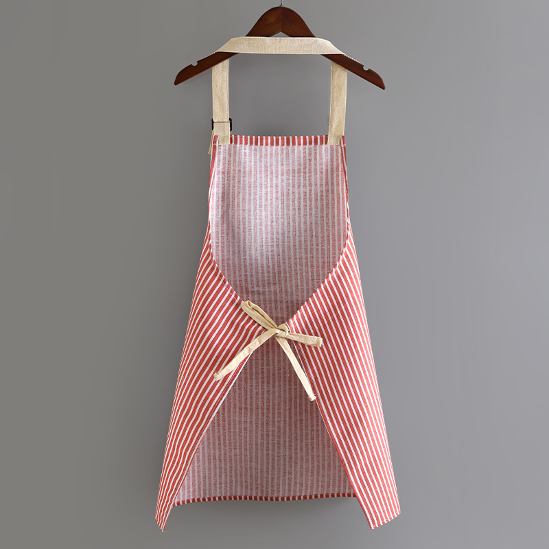 Hemp Apron Striped Cotton Household Japanese Aprons For Cleaning Cooking Baking With Large Pocket Cute Women's Apron Overalls