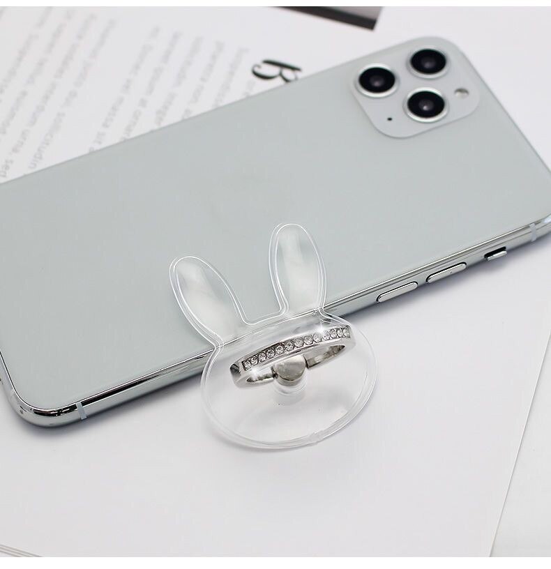 Finger Ring Mobile Phone Smartphone Stand Holder Cell Smart Round Phone Ring Transparent Cat Holder Heart Socket Car Mount Stand: A21-Rabbit