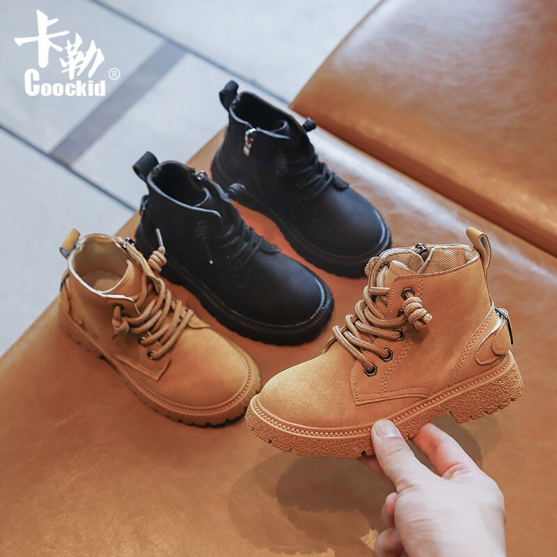 Botas de cuero para niños y niñas, zapatos de felpa a la , impermeables, antideslizantes, cálidos, 21-30, otoño e invierno,