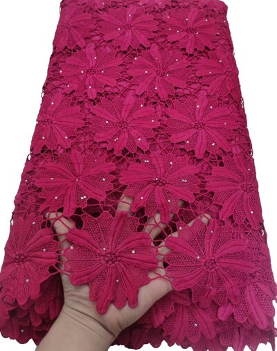 Guipure Lace Fabric Embroidery stones African Water Soluble Cord Lace Fabric for Wedding Dress YTB78 wine