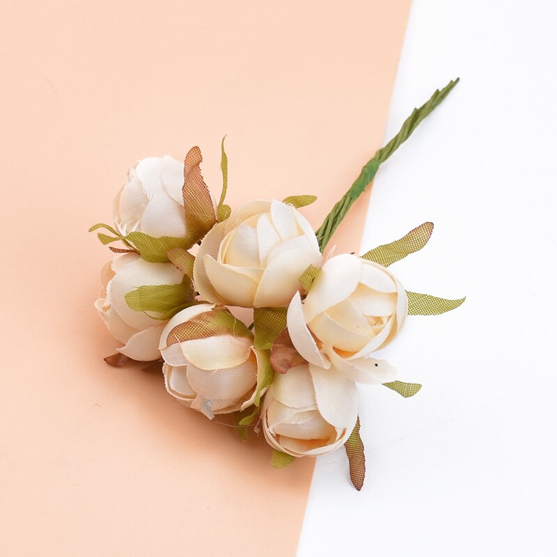 6 piezas ramo multicolor rosas de seda jarrones para decoración del hogar boda flores decorativas al por mayor guirnalda de Navidad álbum de recortes: 2