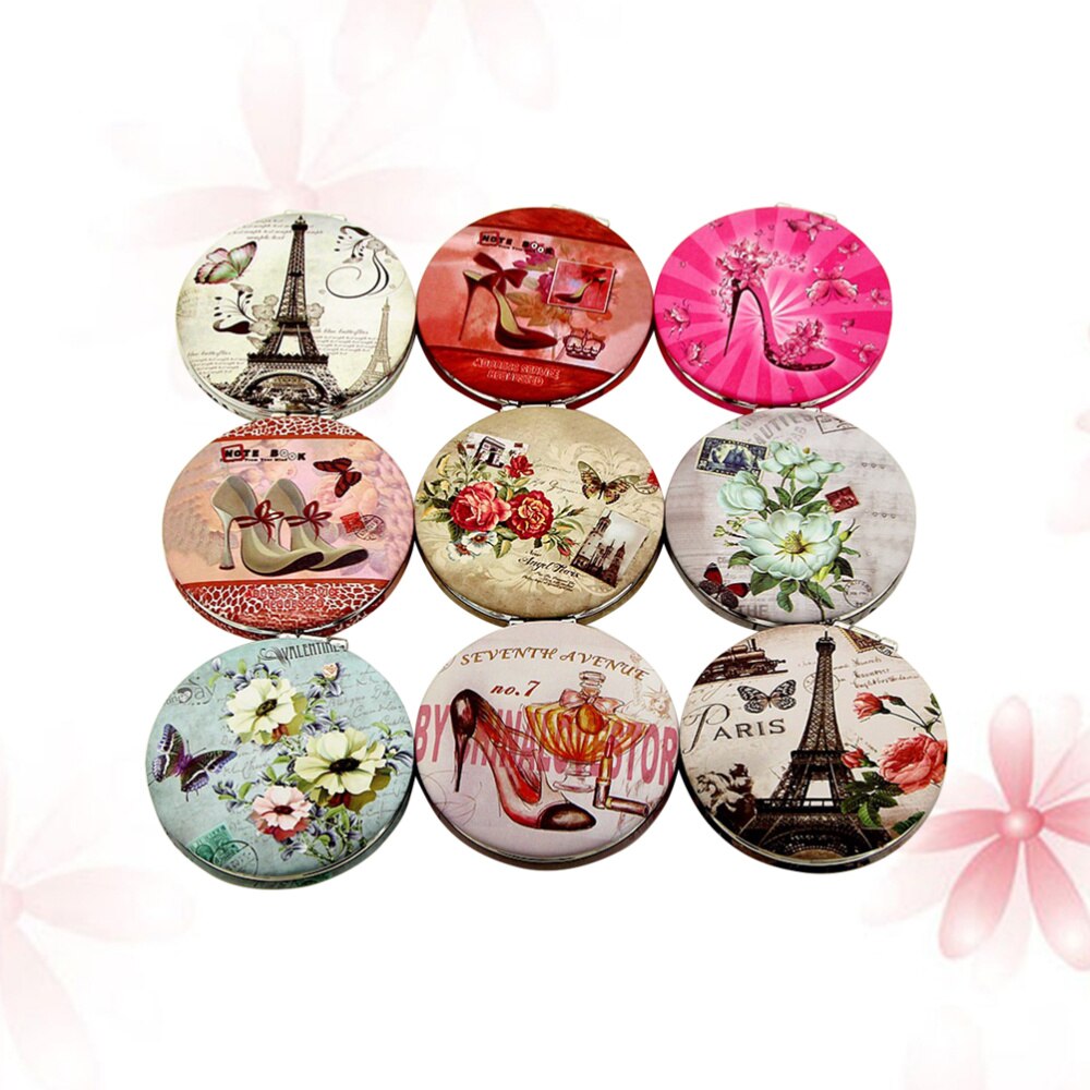 Damskie lustro przenośne lustro robić makijażu składane opatrunek z jednostronnym nadrukiem okrągłe małe lusterko podróżne robić makijażu (dwustronne Prin