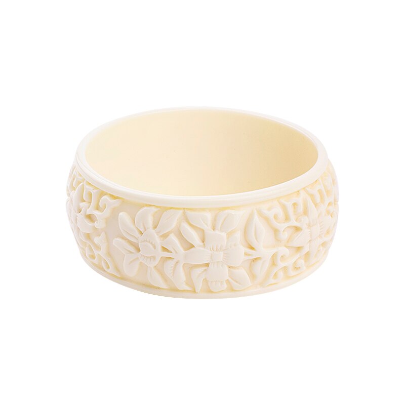 GuanLong-brazalete de resina acrílica para mujer, brazalete ancho con flor tallada, a la , para niñas, de joyería: Chapado en platino