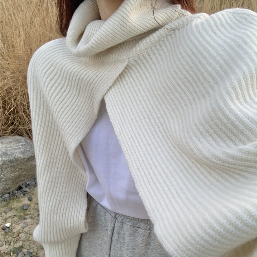 Irregular Turtleneck Shrugs Women Sweaters Loose Autumn Knitwear Bolero Jumpers Leisure Korean Chic Warm Tender