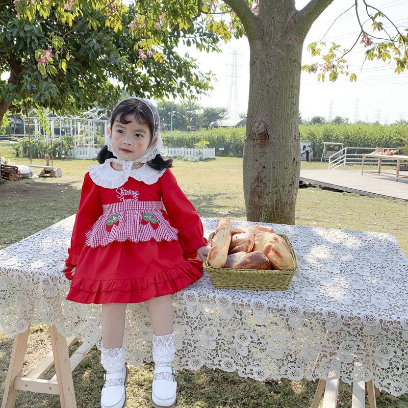 Piger søde lolita kjole søde kawaii jordbær kjole børn tegneserie prinsesse kjole lille rødhætte kostume teselskab