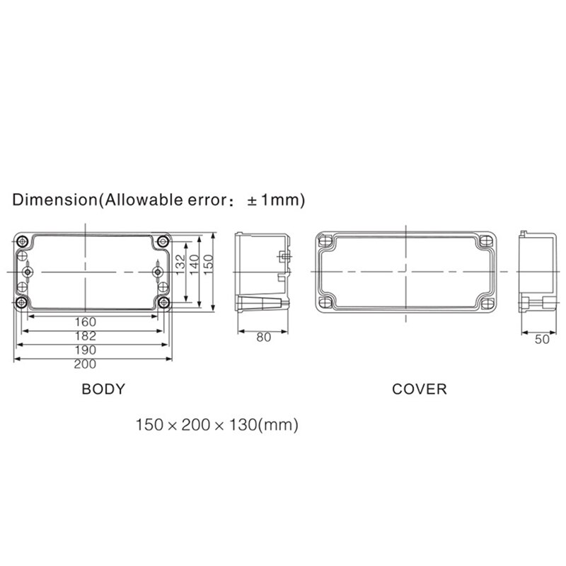 Practical Plastic Outdoor Waterproof Junction Box 200X150x130mm Power Junction Box Waterproof Box