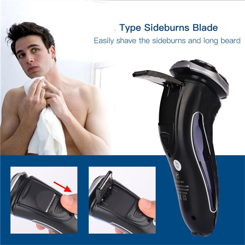 Afeitadora eléctrica 3D para hombres maquinilla de afeitar recargable USB cortadora de barba portátil con 3 cuchillas para afeitado (negro)