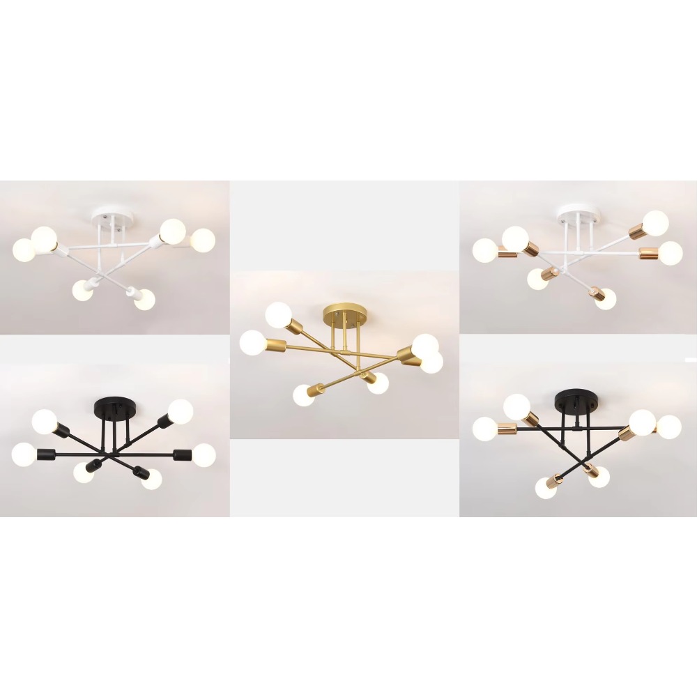 Lámpara de techo Led de múltiples cabezales de hierro forjado nórdico de 6 luces, lámpara de araña de estilo Industrial (bombilla no incluida)