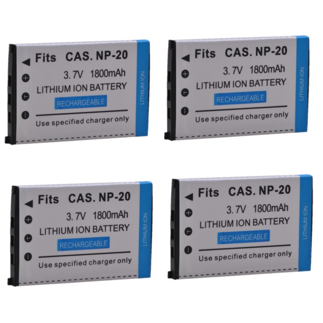 Batería de NP-20 NP20 CNP-20 de 1800mAh para CASIO NP 20, EX M20 S100 S20 S500 S600 S770 S800 S880 Z60 Z65 Z70 Z75 Z77 Z3 Z5 Z6 Z4 Z7: 4x Battery