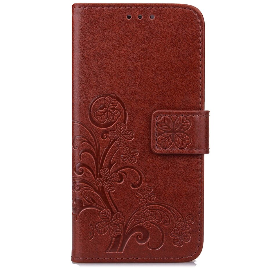 Redmi GO Flip Wallet Case Voor xiaomi redmi GO Case redmi GAAN PU Lederen Telefoon Case Voor xiaomi redmi GAAN 3D Clover emboss Cover: Brown